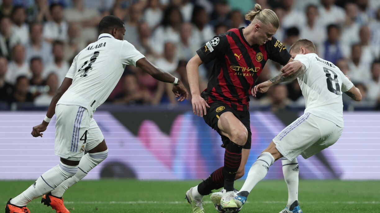 Haaland bataille avec les défenseurs du Real Madrid le 9 mai 2023