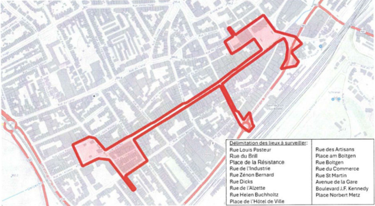 The area covered by the surveillance cameras.