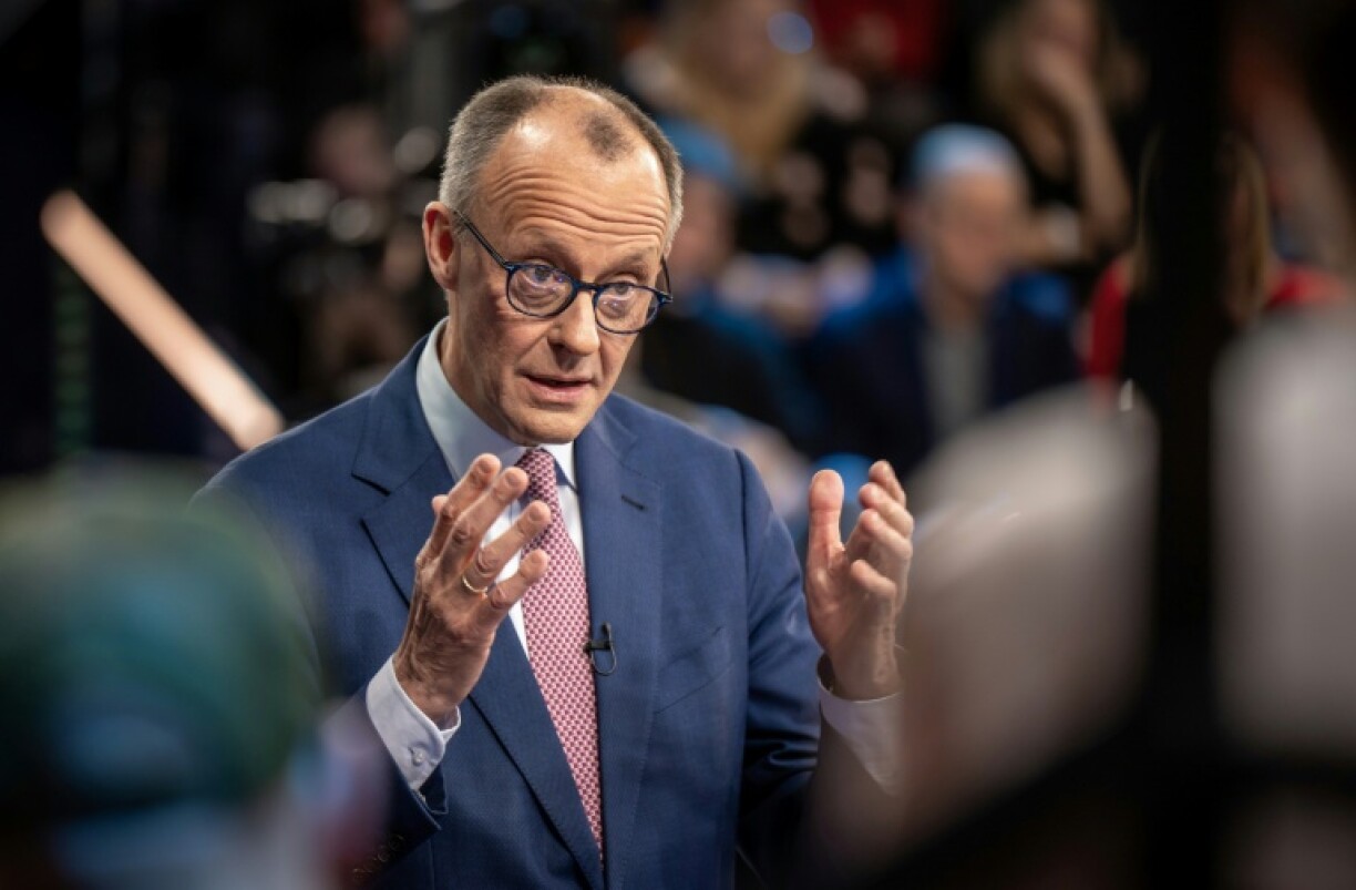 Friedrich Merz s'exprime lors d'une émission télévisée de la ZDF, le 13 février 2025 à Berlin