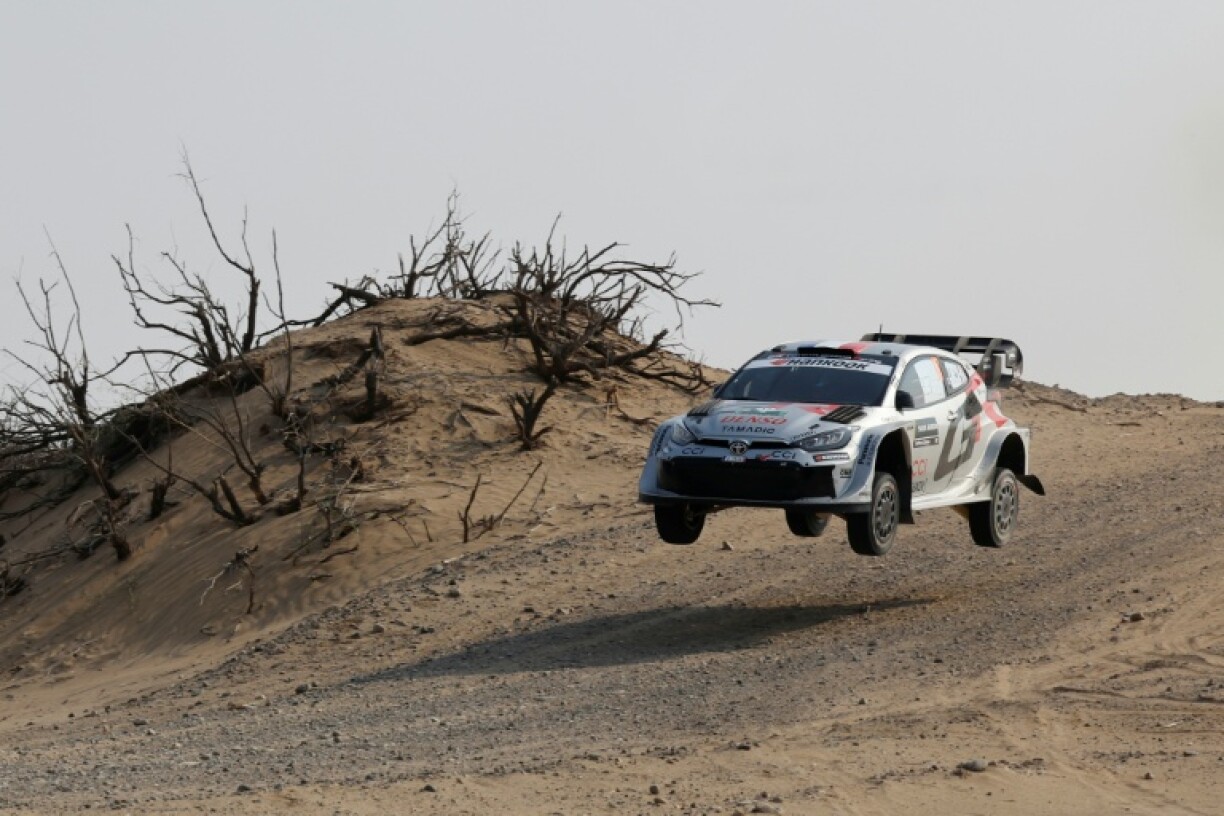 French driver Sebastien Ogier and his co-driver Vincent Landais compete in their Toyota GR Yaris during stage 5 of the FIA World Rally Championship (WRC) in Jeddah