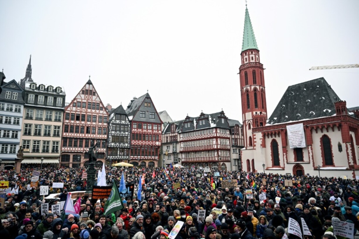 Manifestation contre le parti allemand d'extrême droite AfD, le 20 janvier 2024 à Francfort (Allemagne)