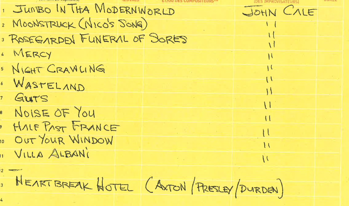 Hei d'Setlëscht vum Concert vum John Cale zu Lëtzebuerg.