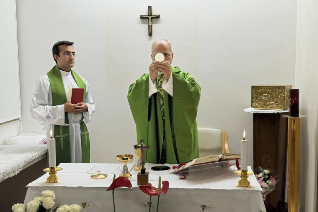 Photos from the Vatican Media showed Pope Leo XIV leading a mass at the Gemelli University Hospital in Rome