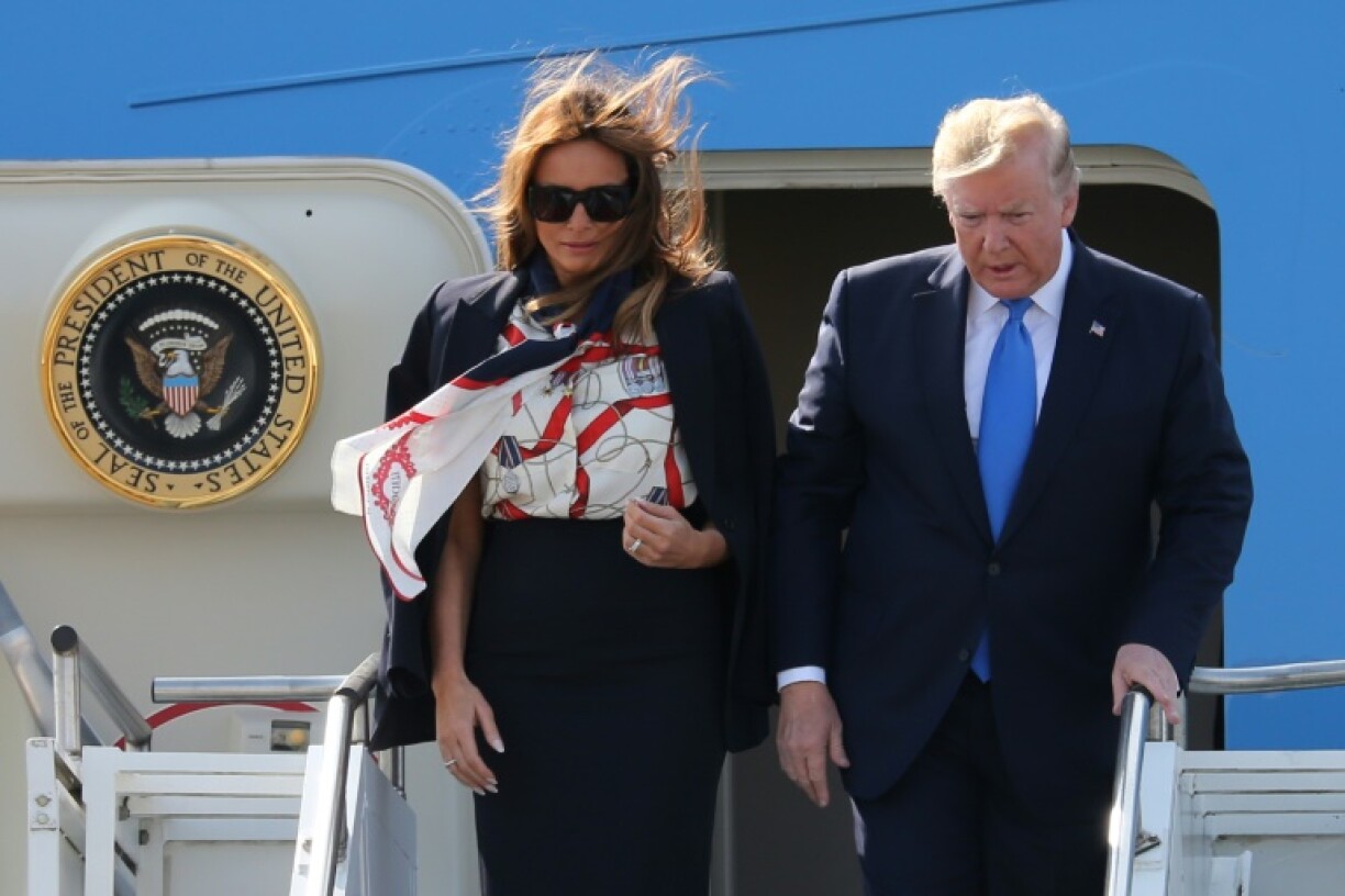 Donald et Melania Trump arrivent à l'aéroport de Stansted, pour une visite d'Etat de trois jours au Royaume-Uni