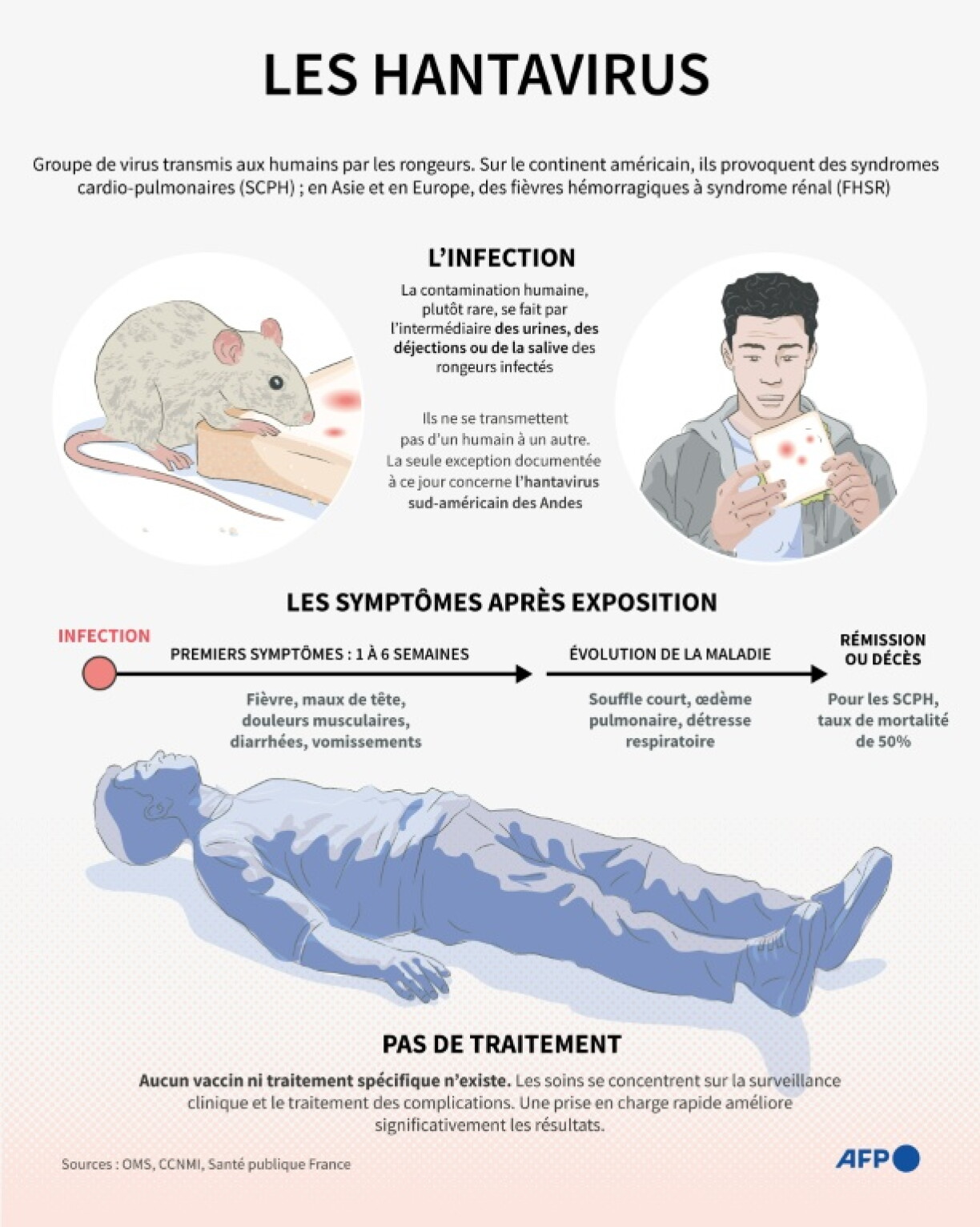 Planche descriptive du mode de transmission et des symptômes des hantavirus