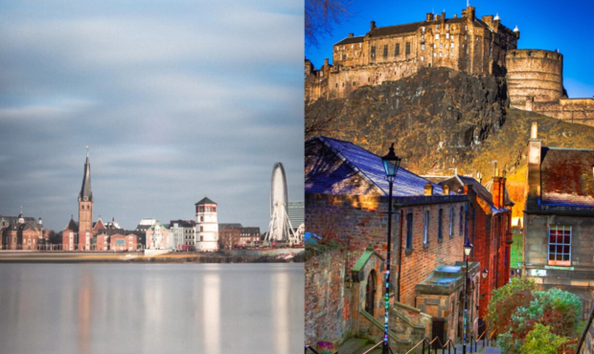 Düsseldorf on the left, Edinburgh on the right.