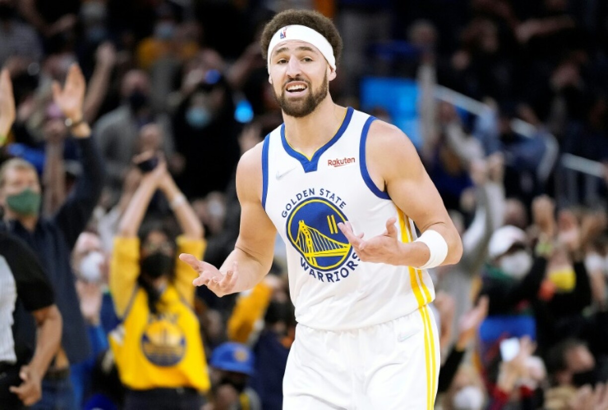 Le joueur des Warriors Klay Thompson lors de son grand retour sur les parquets, dans la victoire de Golden State face aux Cleveland Cavaliers le 9 janvier 2022 à San Francisco