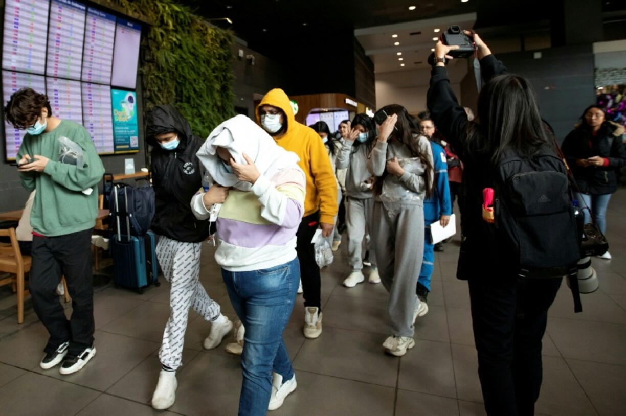 Migrants deported from the US arrive at El Dorado International airport in Bogota on January 28, 2025.