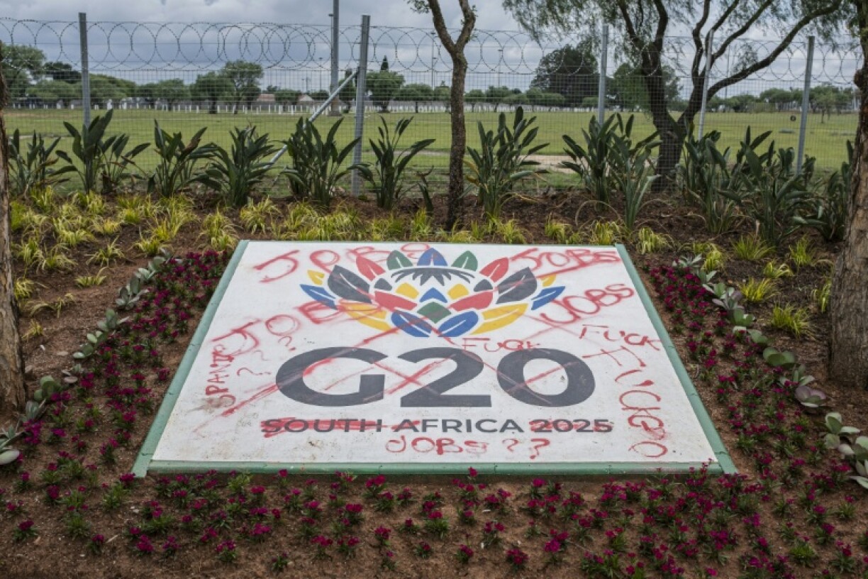 A G20 sign was defaced