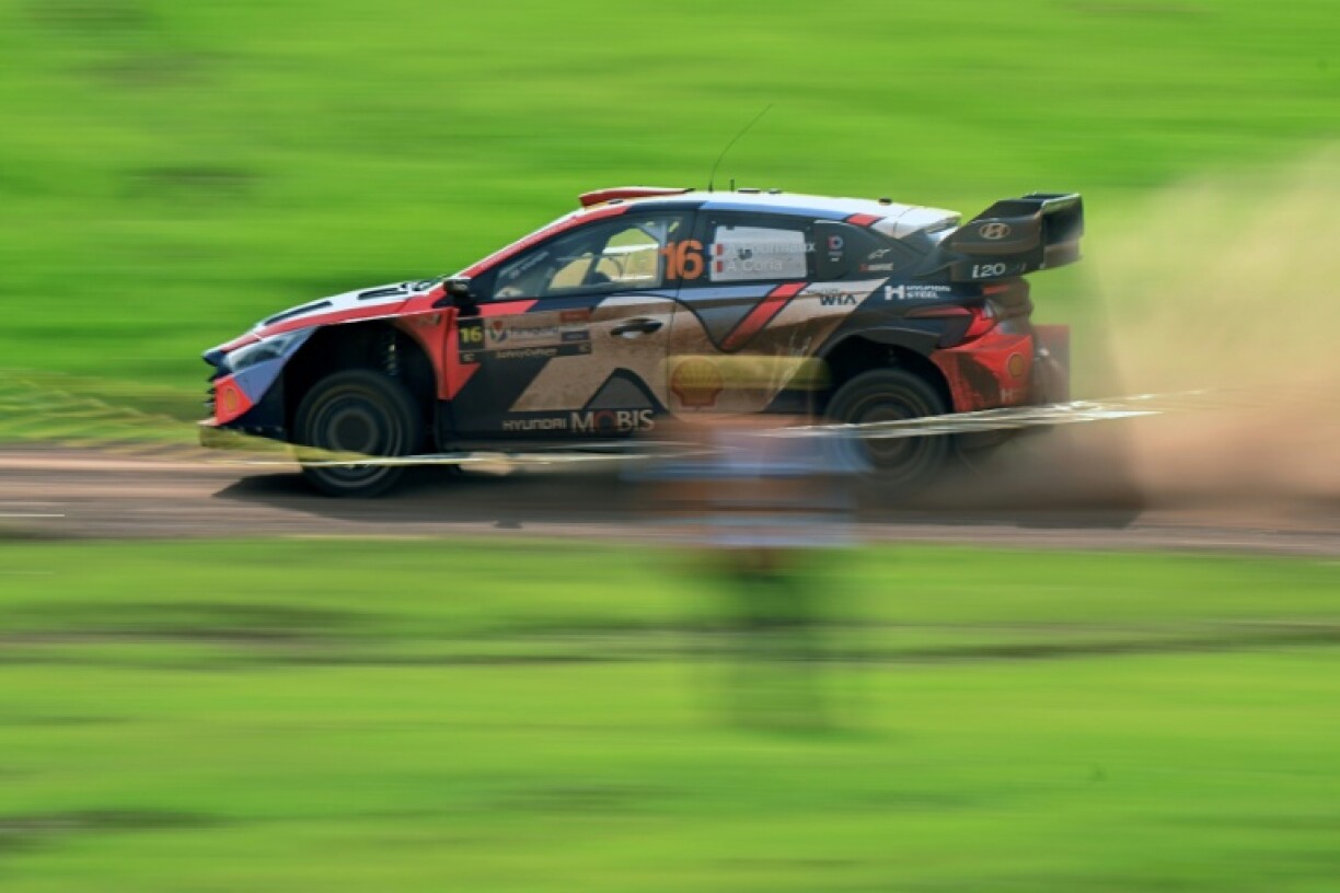 French driver Adrien Fourmaux of Hyundai leads the Chile rally