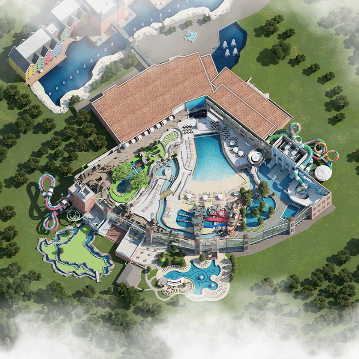 Le parc aquatique compte 17 toboggans.