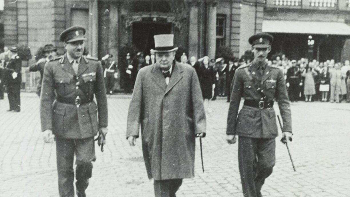 From left to right: Prince Félix of Luxembourg, Winston Churchill, and Hereditary Grand Duke Jean during Churchill's 1946 visit to Luxembourg.