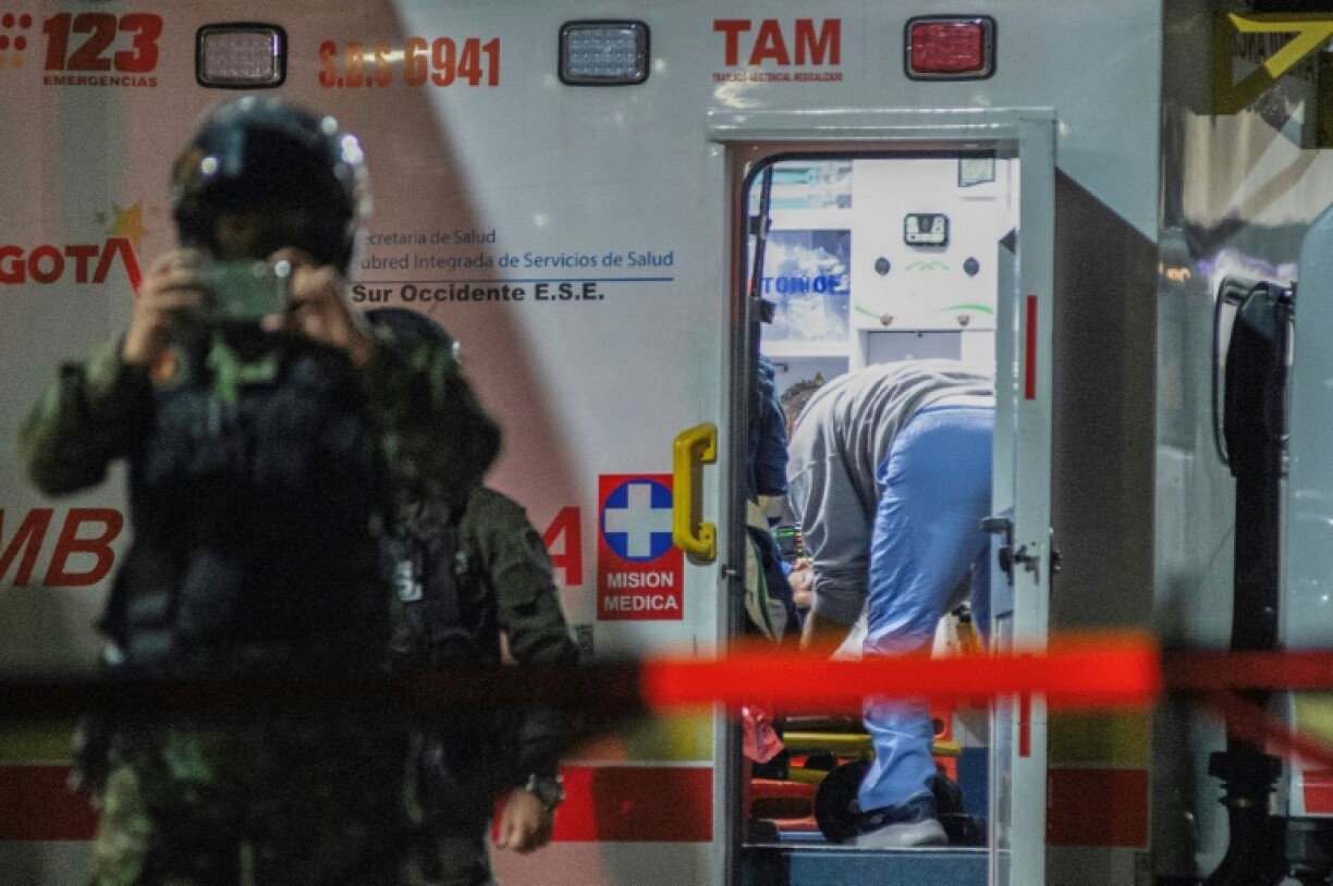 Senator Miguel Uribe Turbay receives medical treatment in an ambulance after being shot and wounded during a political event in Bogota