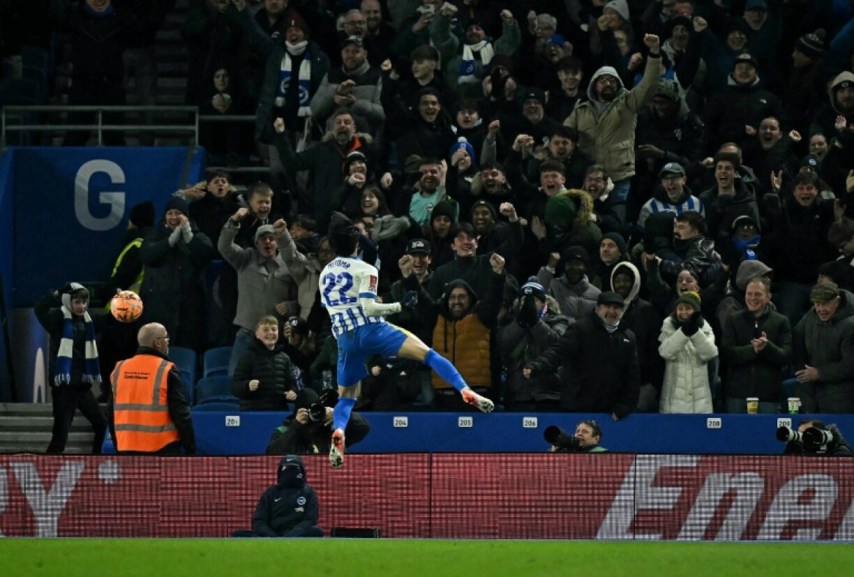 Brighton's Kaoru Mitoma celebrates scoring against Chelsea