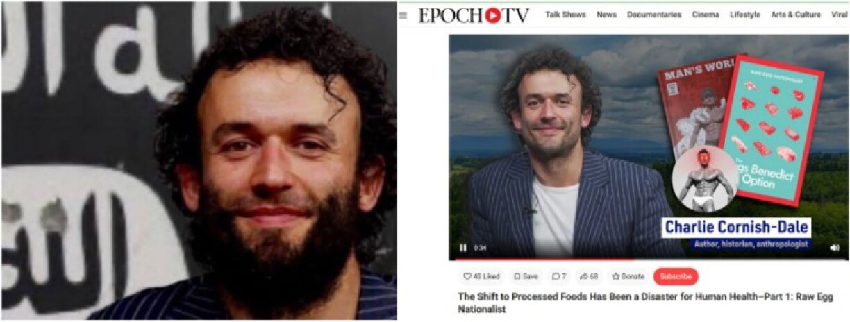 Screenshot comparison of the edited photo in the false post (L) and the thumbnail used by The Epoch Times in August 2024