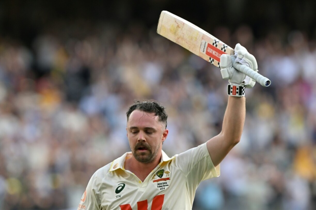 Australia’s Travis Head acknowledges the applause after being dismissed for 123 against England