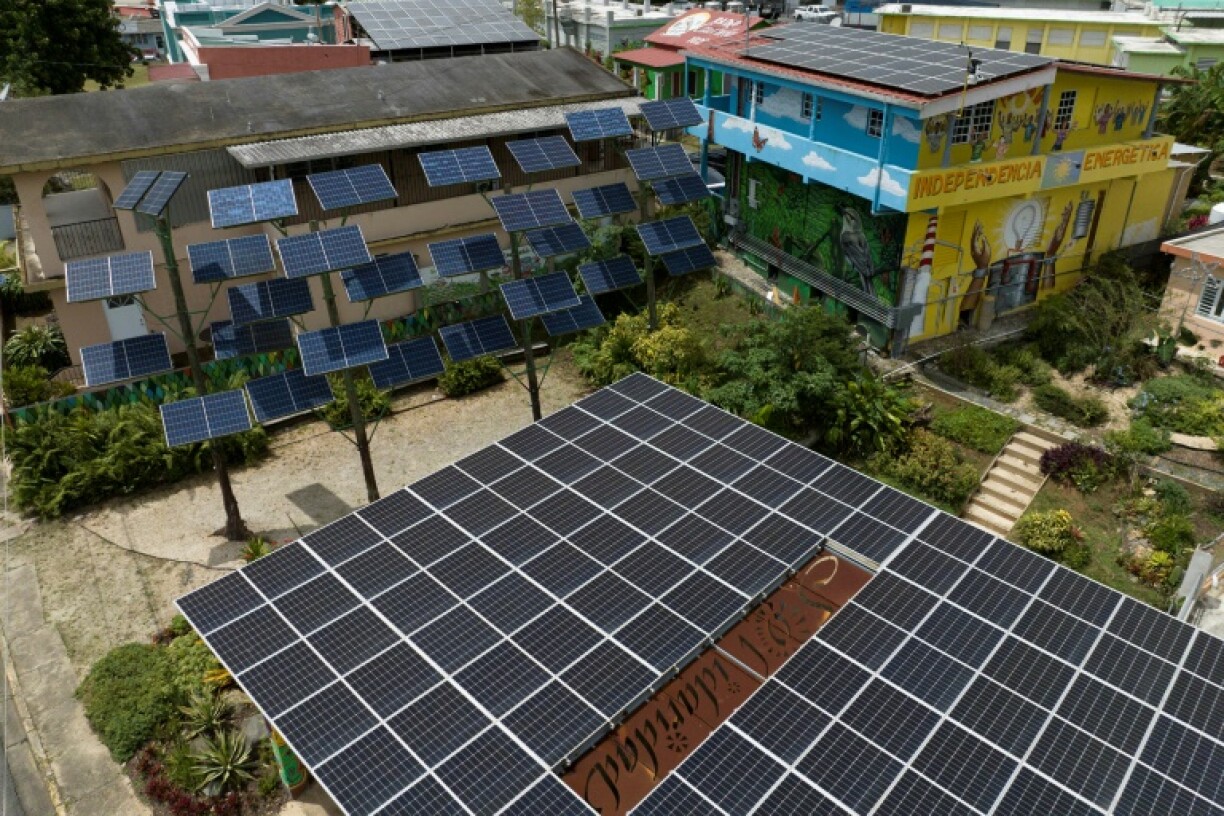 Aerial view of the solar microgrid at Casa Pueblo in Adjuntas, Puerto Rico
