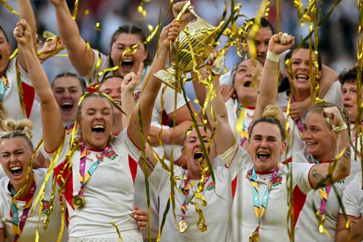 England celebrate winning the Women's Rugby World Cup