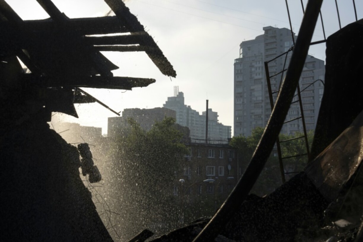 A residential building damaged in a Russian attack on Kyiv on July 10