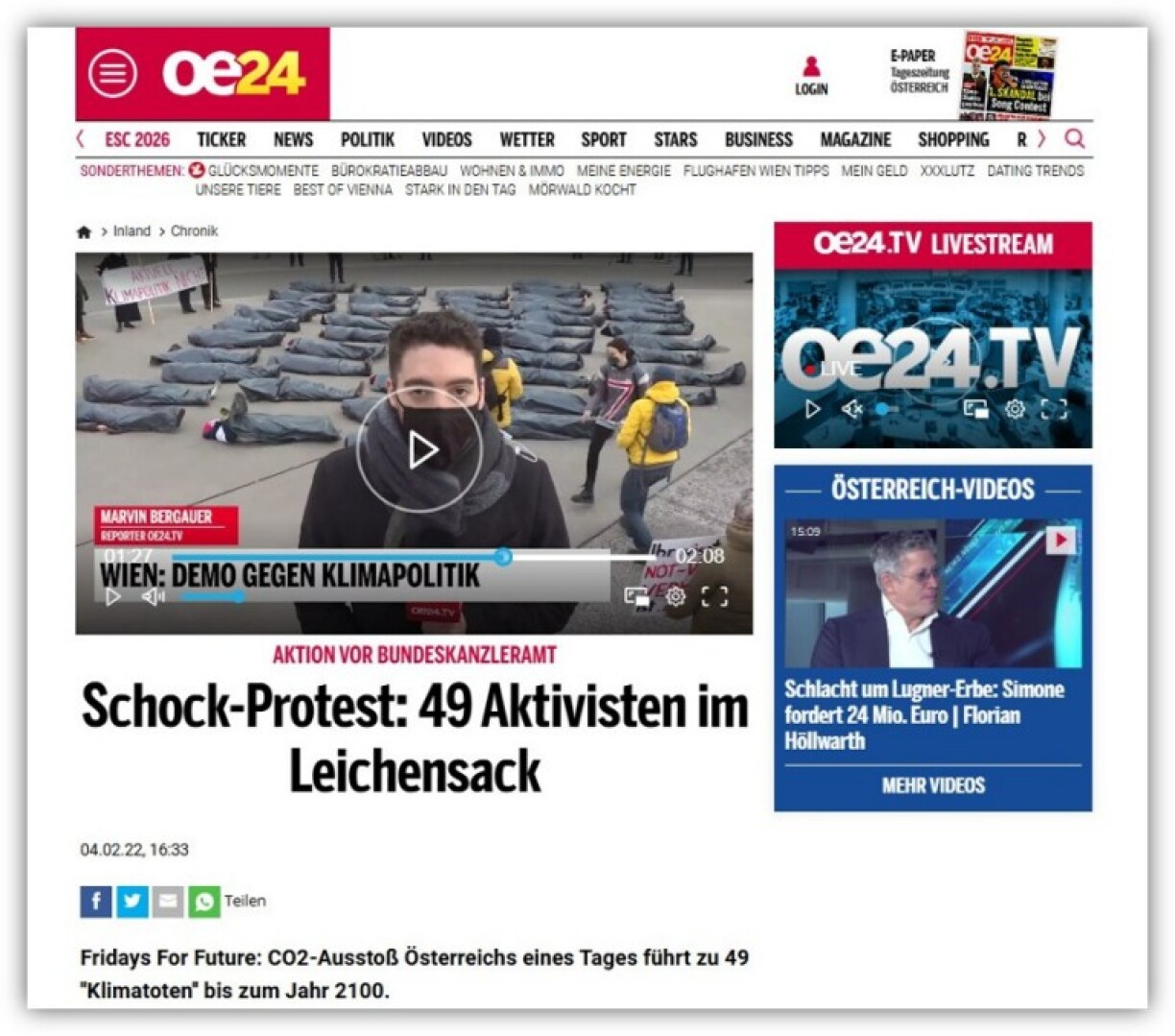 Screenshot from oe24.at taken May 13, 2026