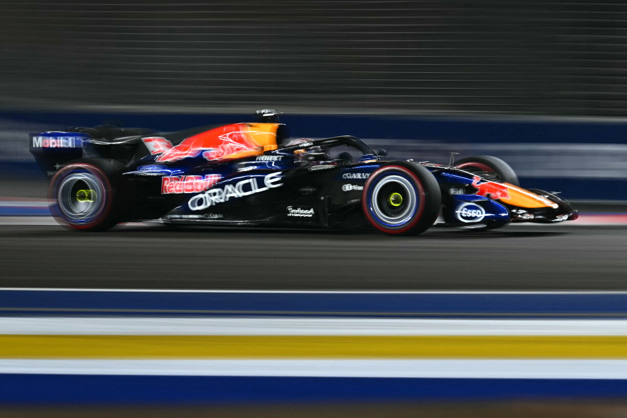 Red Bull Racing's Dutch driver Max Verstappen drives during the qualifying session ahead of the Formula One Singapore Grand Prix at the Marina Bay Street Circuit in Singapore on October 10, 2026.