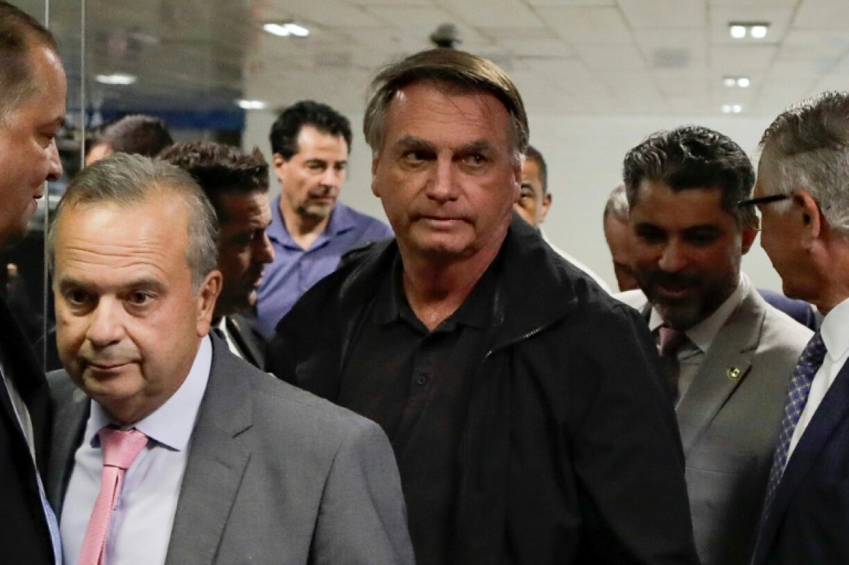 Brazil's former President Jair Bolsonaro arrives at the Senate to push for an amnesty for his imprisoned supporters