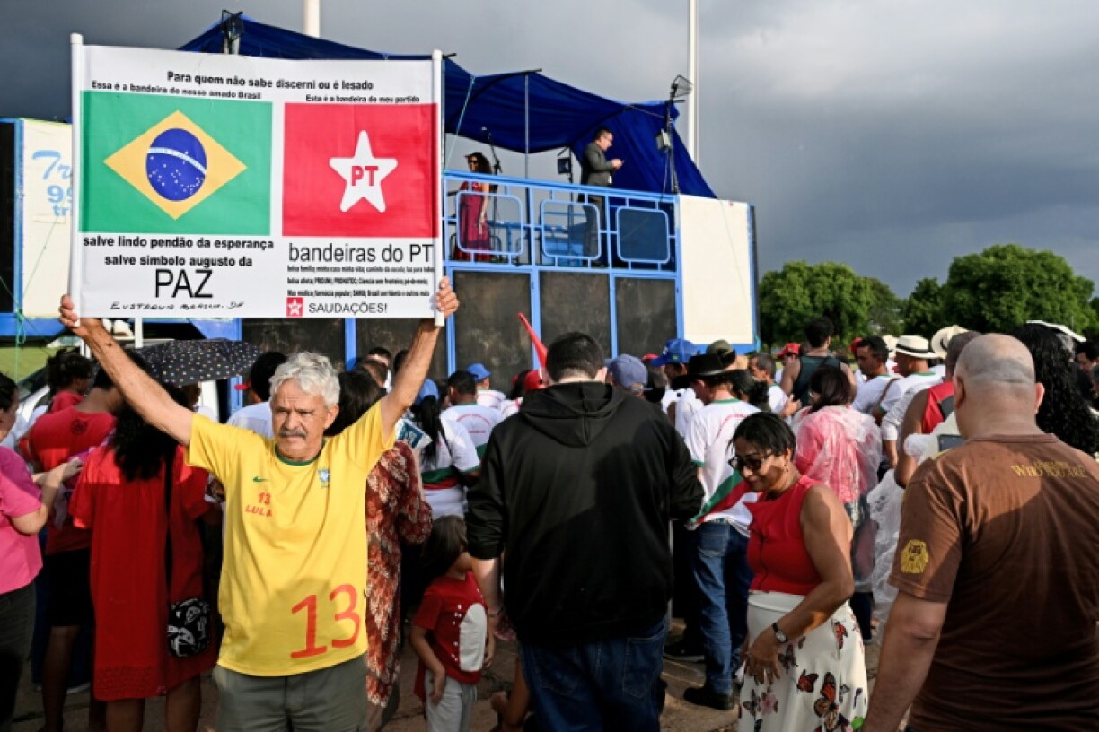 Supporters of Brazilian President Luiz Inacio Lula da Silva gather outside the Alvorada Palace to celebrate his birthday in Brasilia