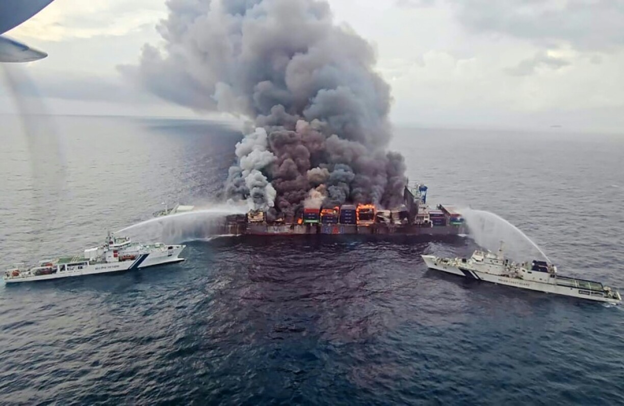 The Singapore-flagged container ship MV Wan Hai 503 caught on fire on Monday off India's southern coast