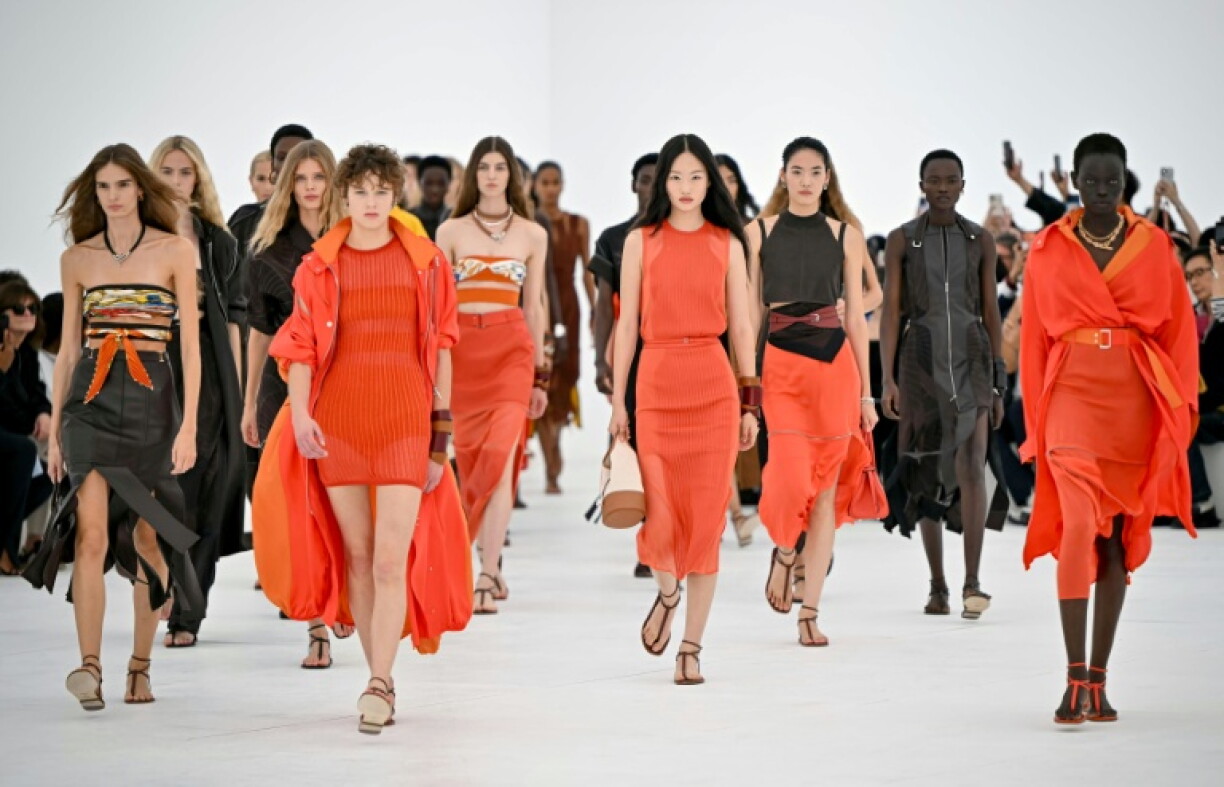 Models at the Hermes show in Paris on October 3