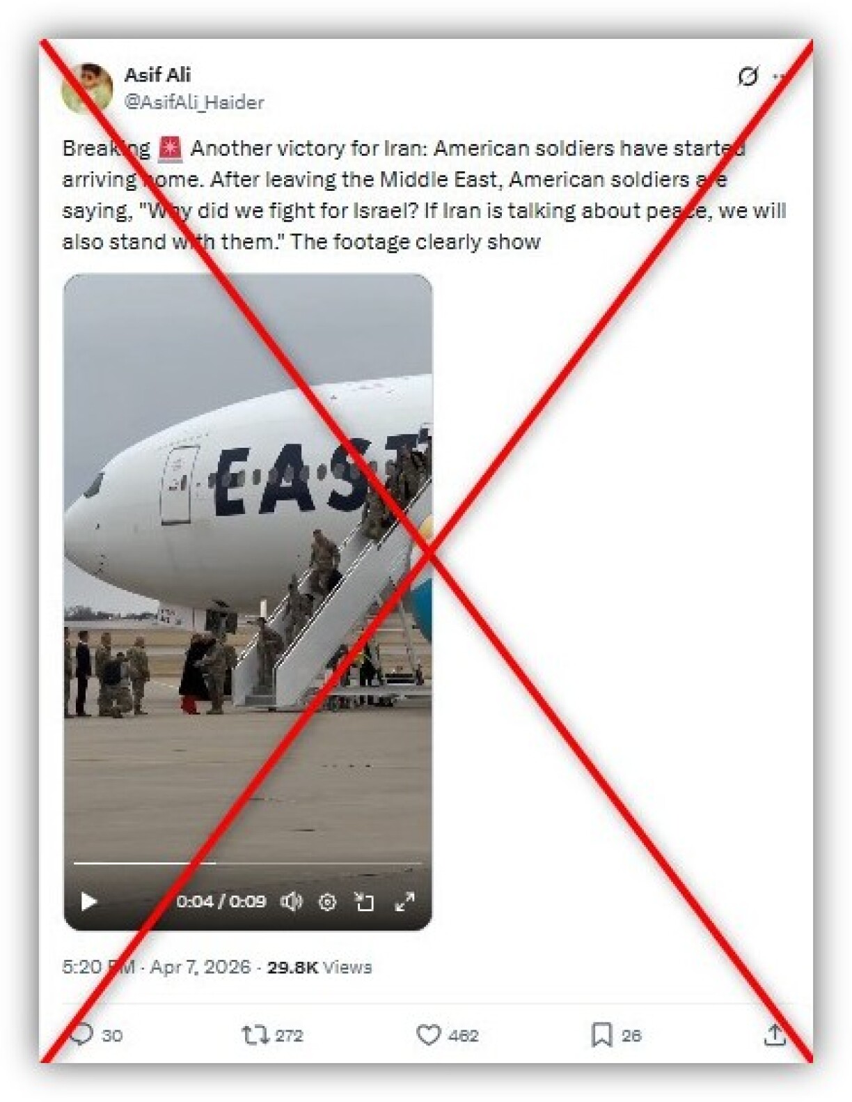 Screenshot from X taken April 8, 2026