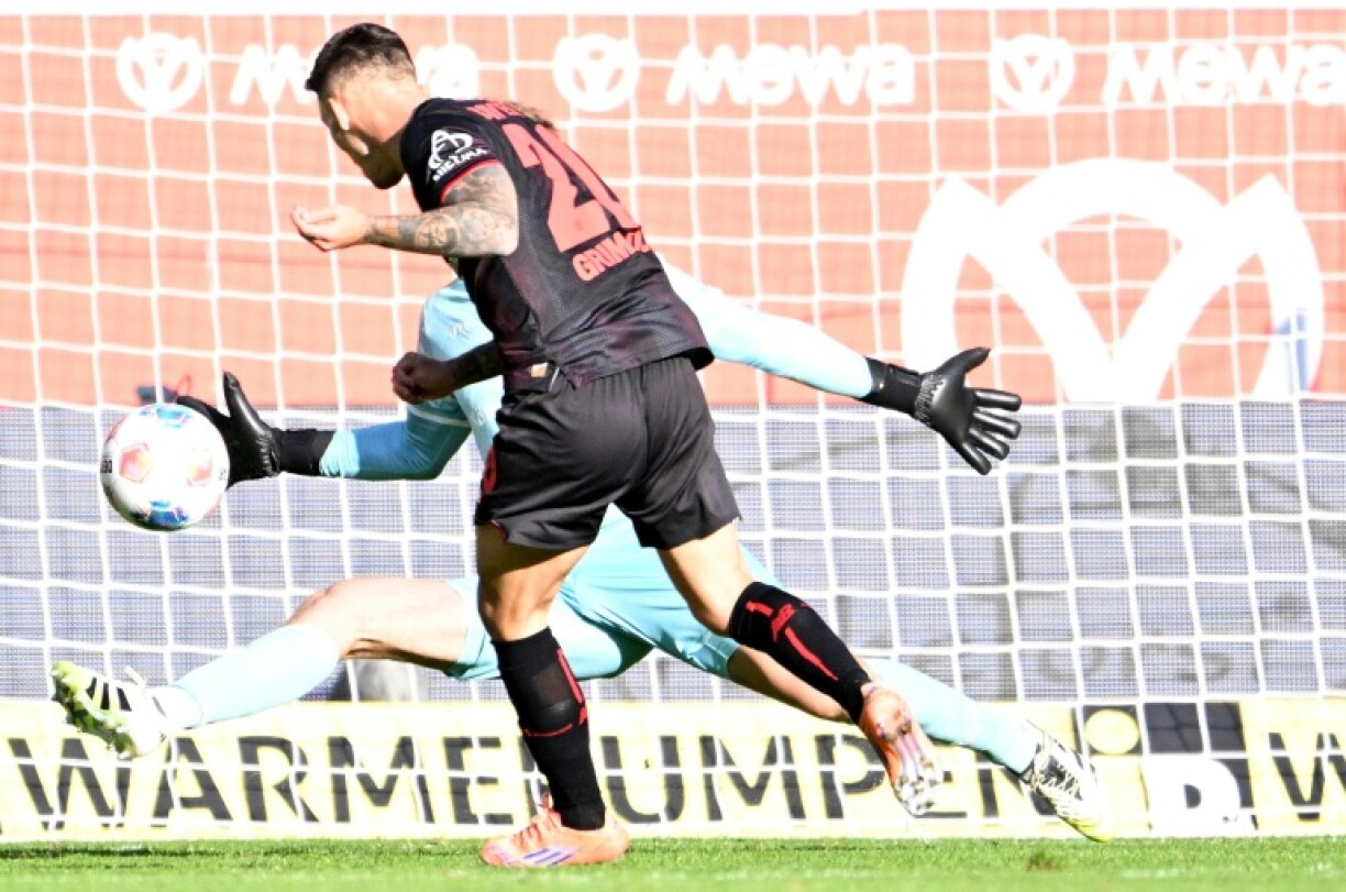 Alex Grimaldo's spot-kick put Bayer Leverkusen in front on 11 minutes