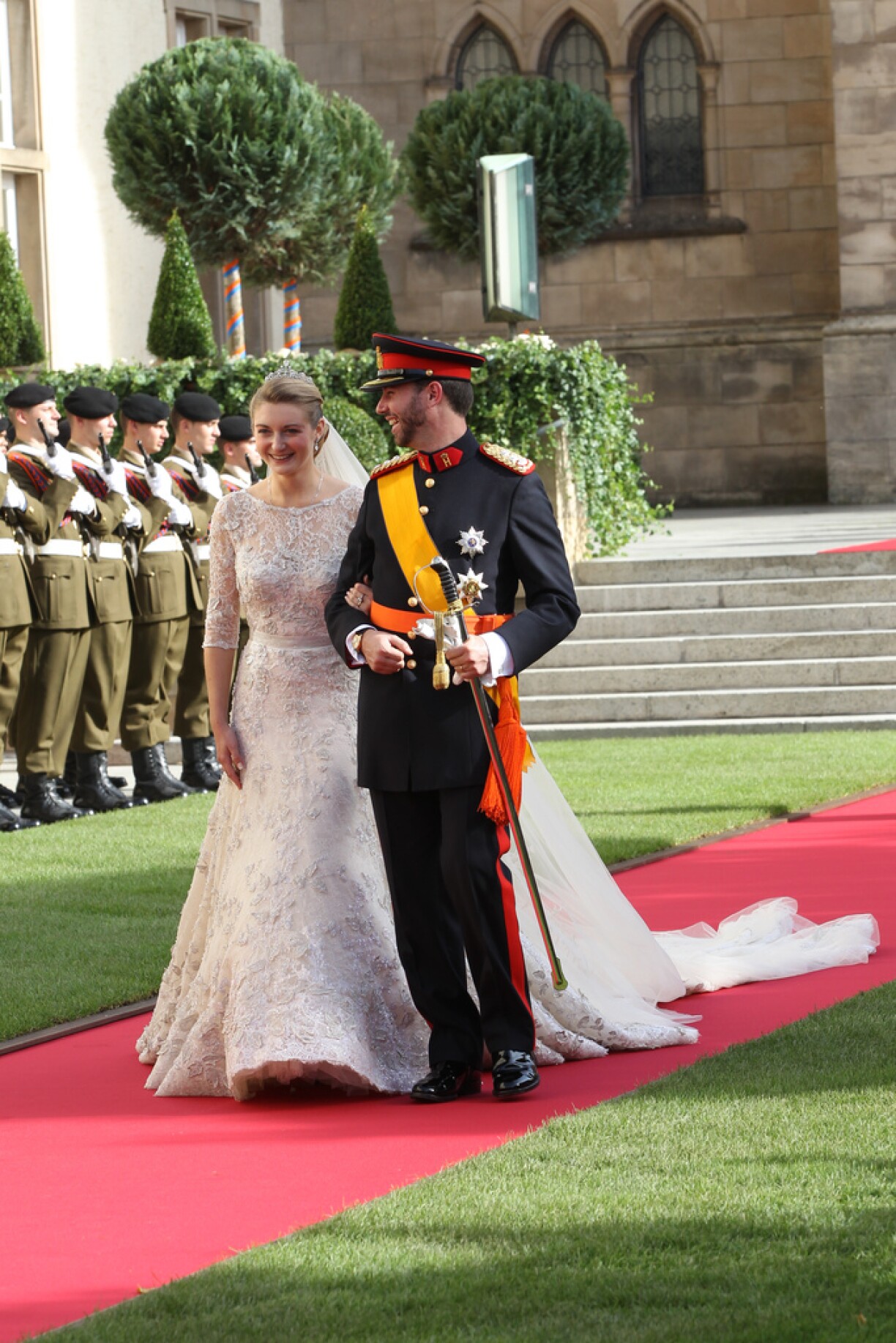 The happy couple coming out of the Notre-Dame Cathedral after the service.