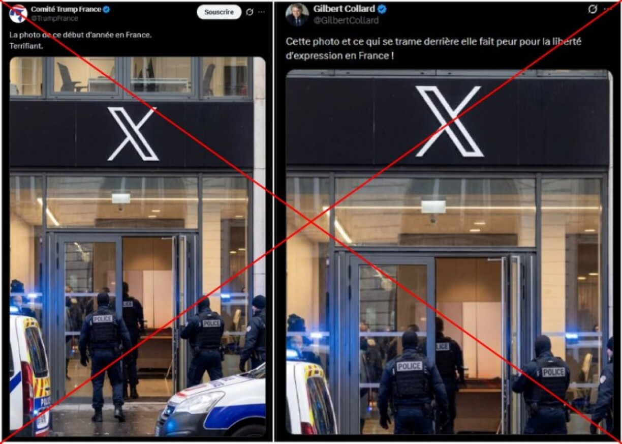 Captures d'écran prises le 5 février 2026 sur X. Croix rouge ajoutée par l'AFP.