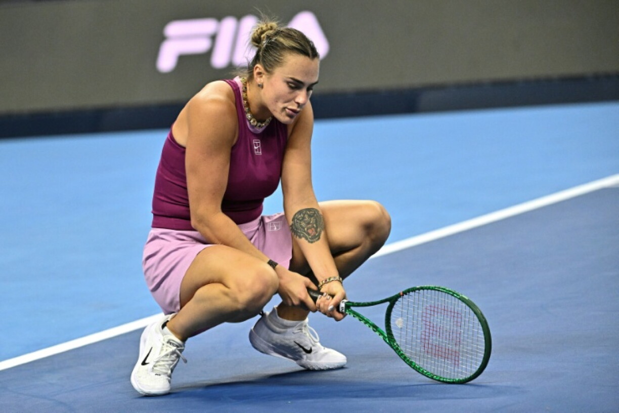 Belarus' Aryna Sabalenka reacts during her women's singles match against Mexico's Renata Zarazua at the China Open tennis tournament in Beijing on October 2, 2026.
