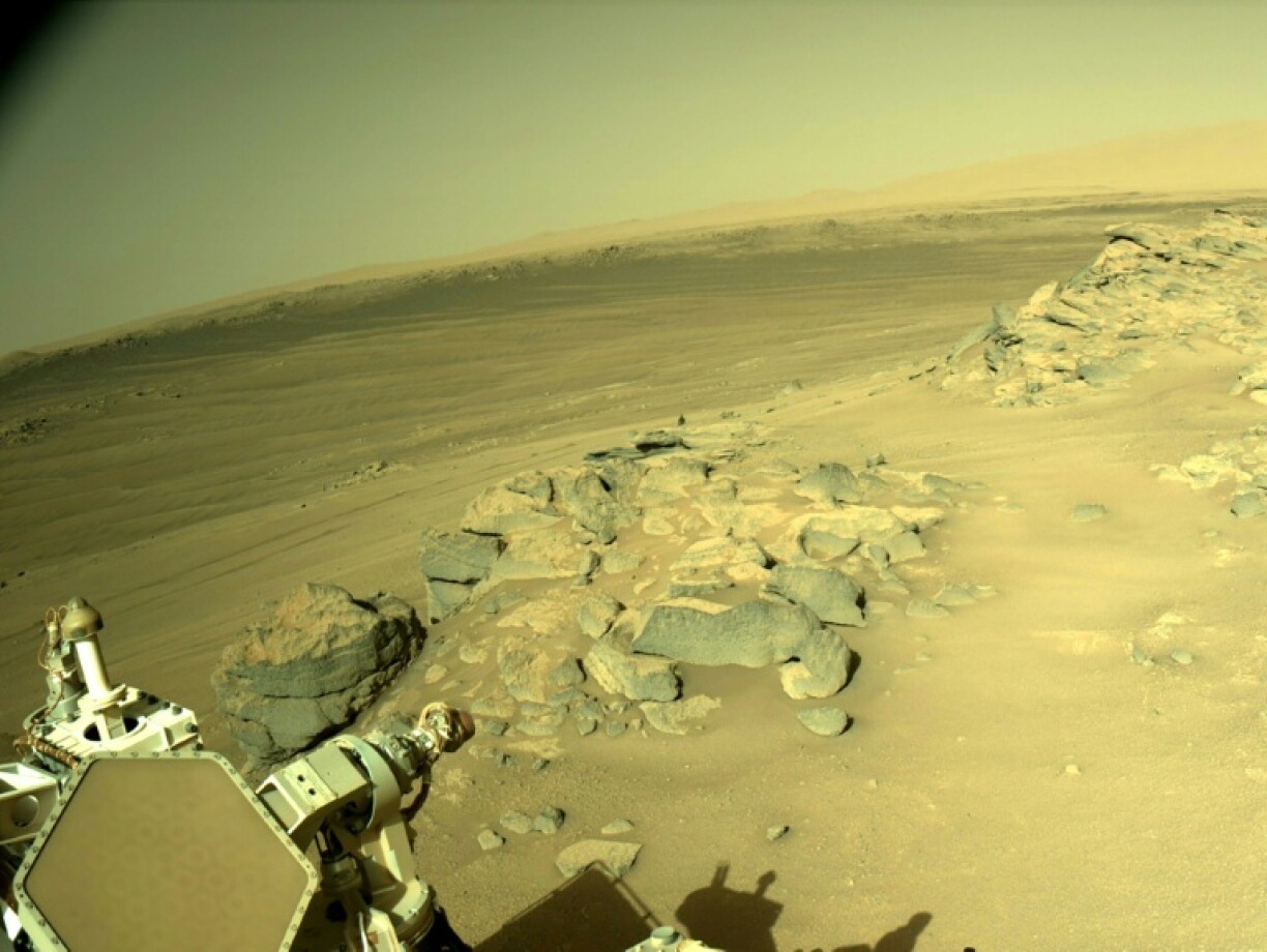 A partial selfie taken by NASA's Perseverance rover on Mars in 2021