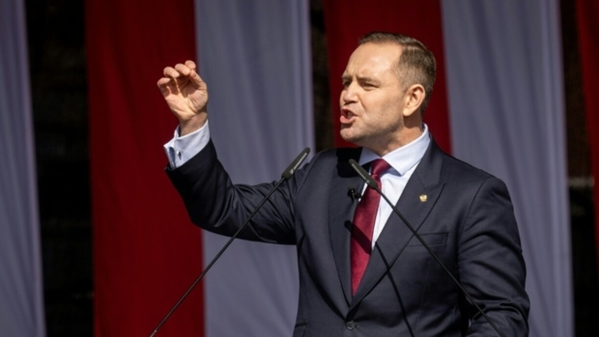 Karol Nawrocki lors de la campagne pour l'élection présidentielle, le 12 avril 2025 à Varsovie