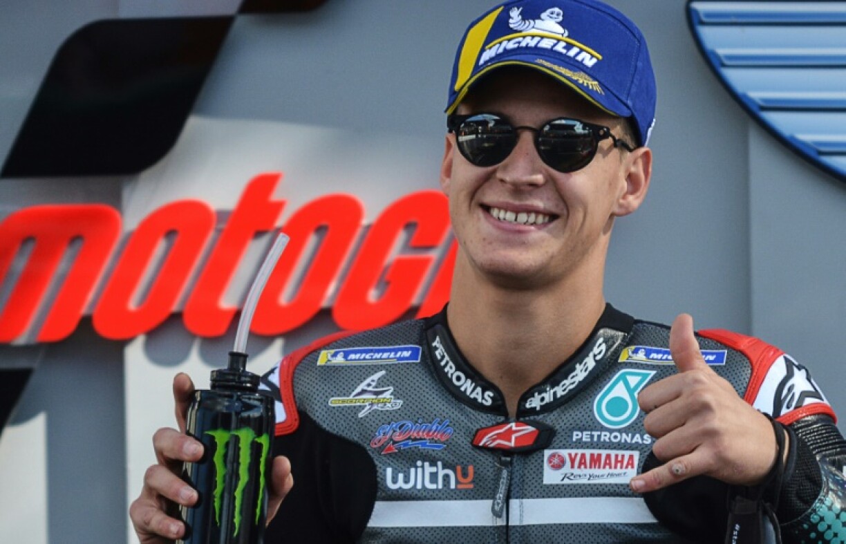 Fabio Quartararo heureux d'avoir décroché la pole position en MotoGP du GP de France, au Mans, le 10 octobre 2020