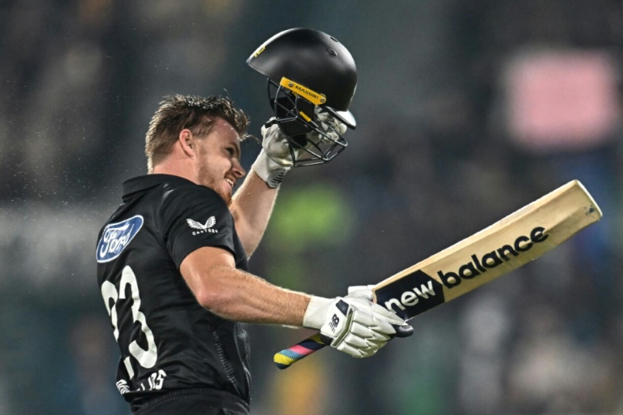 Maiden century: New Zealand's Glenn Phillips celebrates