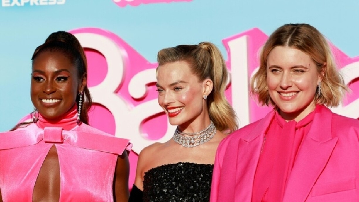 American actress Issa Rae (left), Australian Margot Robbie (centre) and director Greta Gerwig (right) at the premiere of