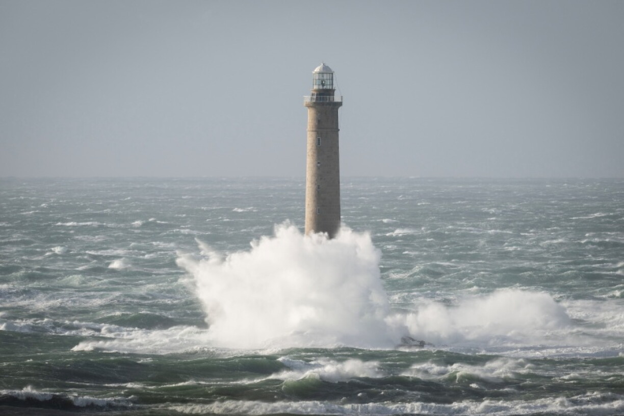 Weeekend storms off the Atlantic battered the French coast including at the Goury lighthouse in Brittany