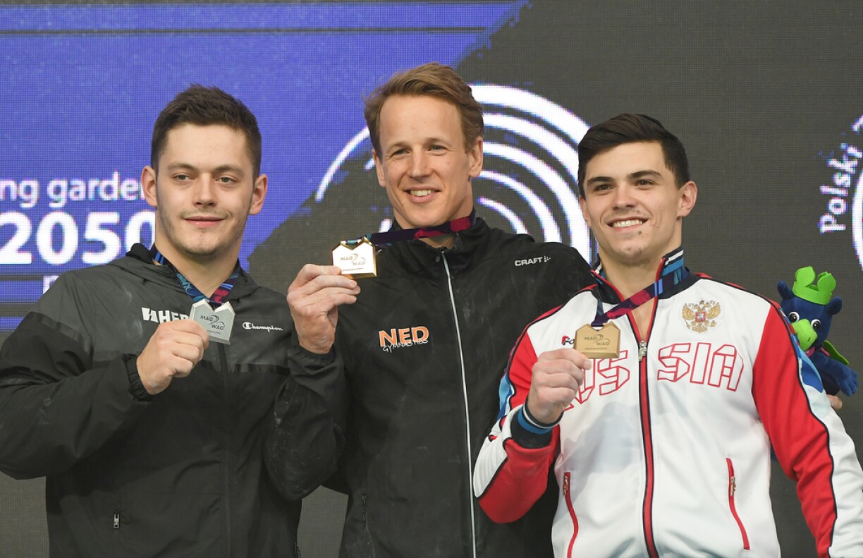 Vu lénks no riets: Tin Sribic, Epke Zonderland, Artur Dalaloyan