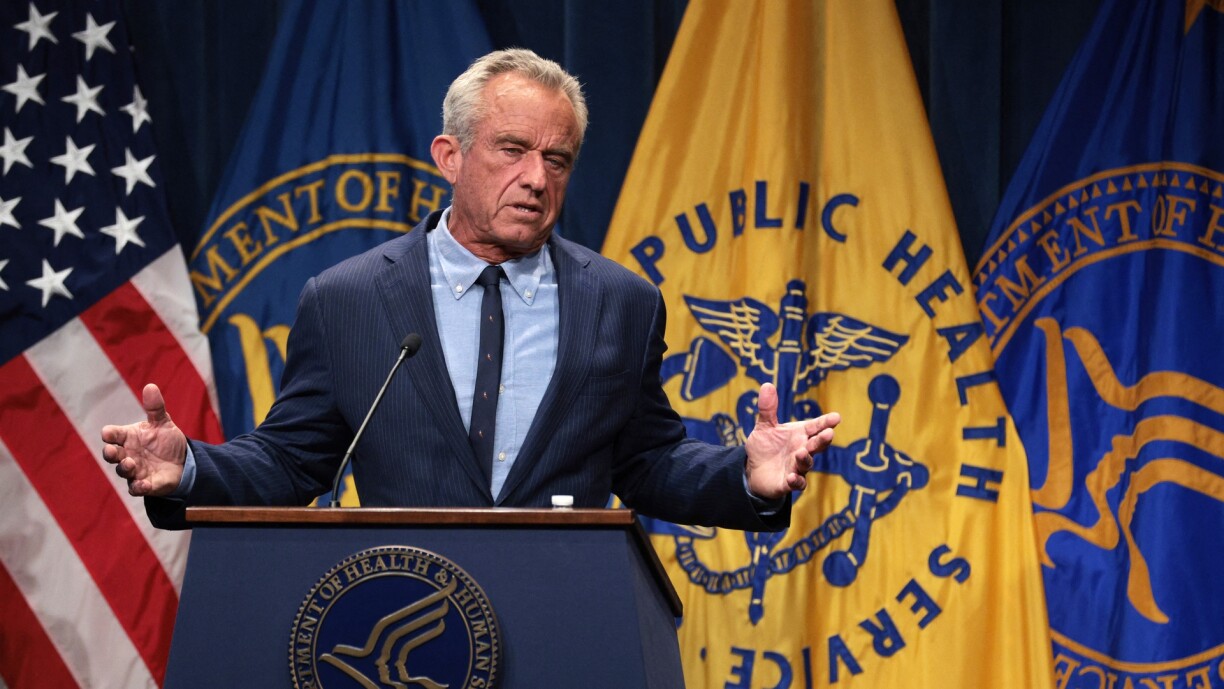 US Secretary of Health and Human Services Robert F Kennedy Jr speaks during a news conference at the Department of Health and Human Services in Washington DC on 16 April 2025.