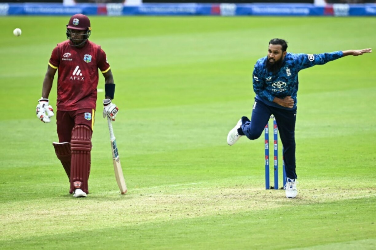 England leg-spinner Adil Rashid bowls on his way to x-xx against the West Indies in the 2nd ODI at Cardiff
