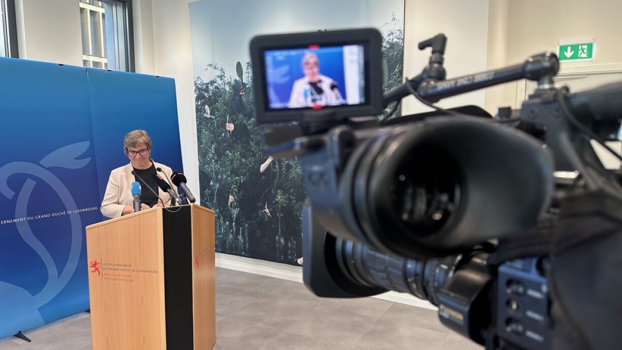 Health Minister Martine Deprez addressing the pension reform at a recent press conference.