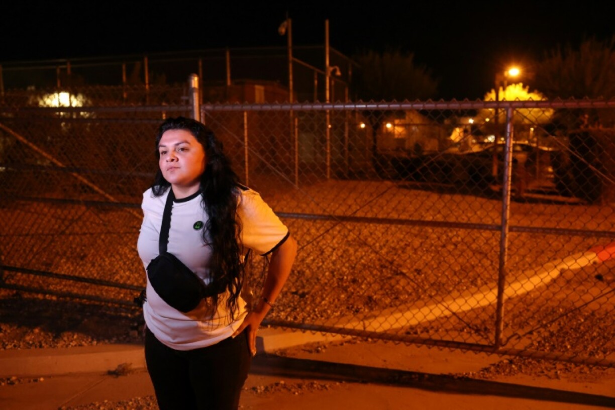 Alejandra Morales after visiting her detained husband inside of the GEO Group Adelanto ICE Processing Center detention facility in Adelanto, California on July 10, 2025
