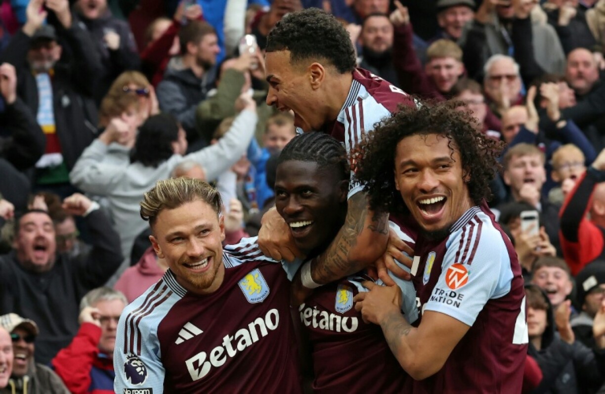 Amadou Onana (centre) scored the final goal in Aston Villa's 4-1 rout of Newcastle