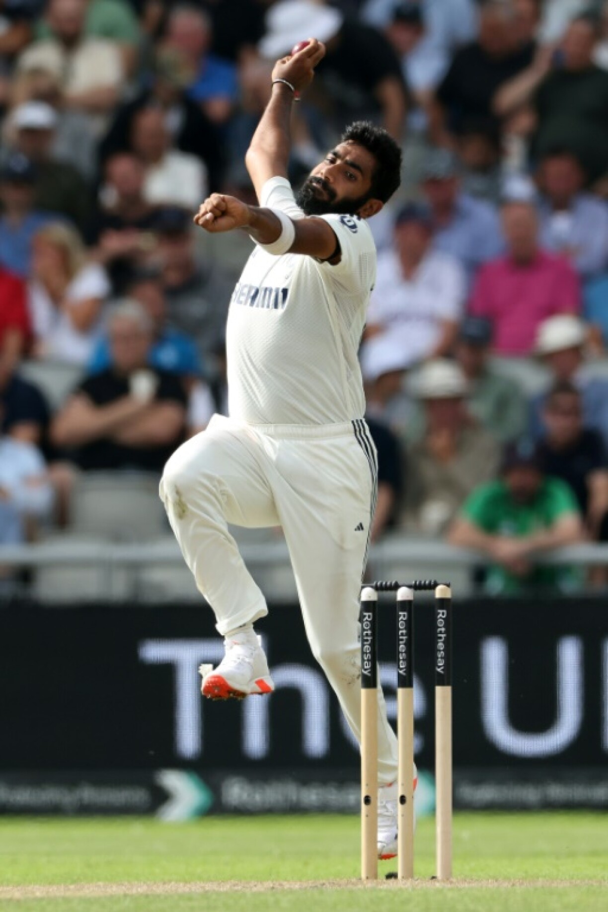 India's Jasprit Bumrah bowls during the fourth Test against England at Old Trafford