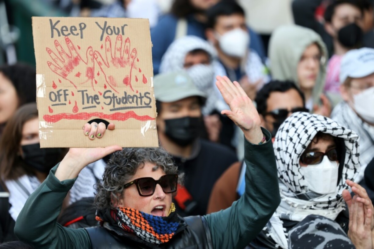 Demonstrators rally in New York on March 14, 2025 in support of Columbia University student Mahmoud Khalil, one of the most visible leaders of nationwide campus protests against Israel's war in Gaza who was arrested by immigration authorities
