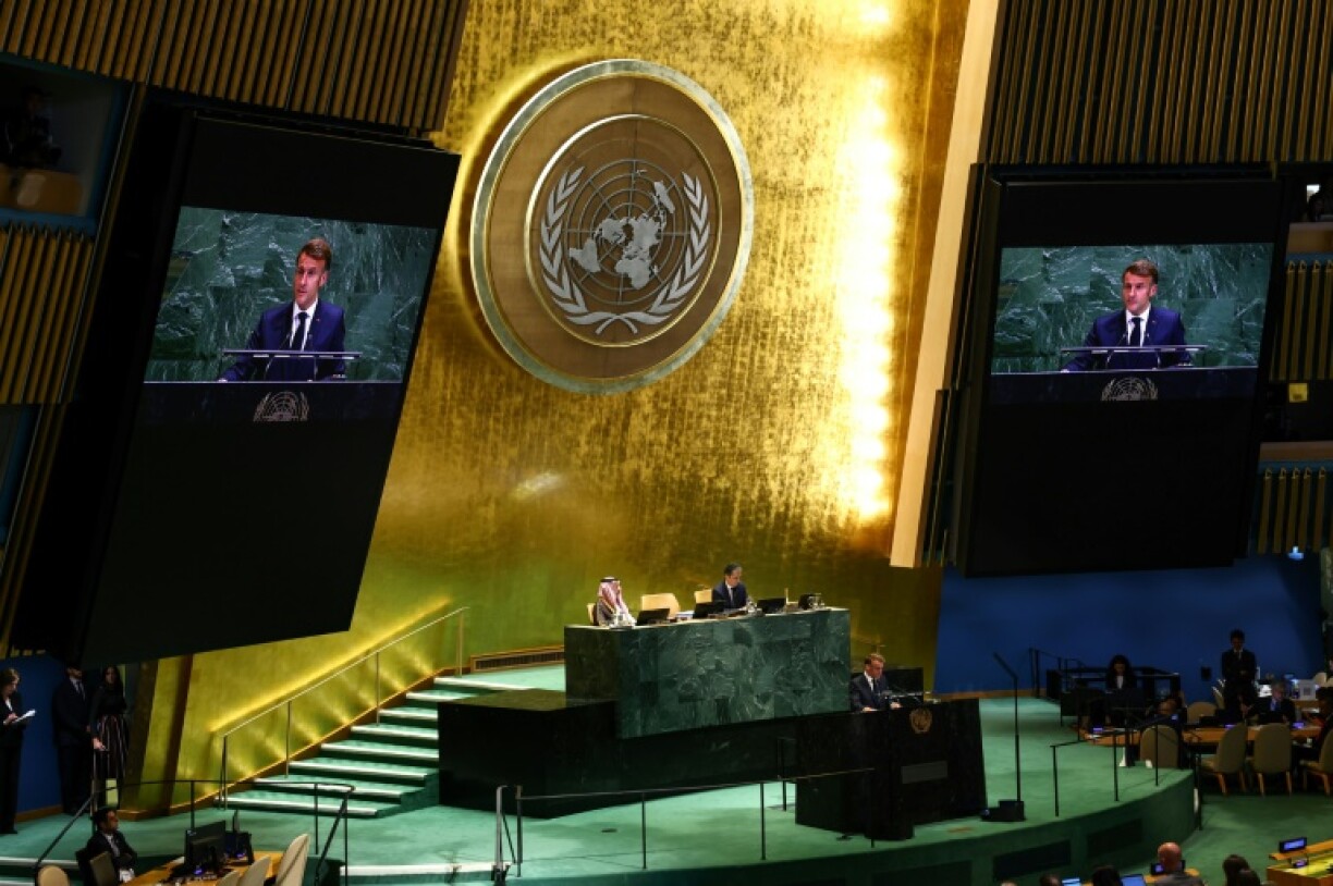French President Emmanuel Macron recognizes a Palestinian state in a speech to the United Nations