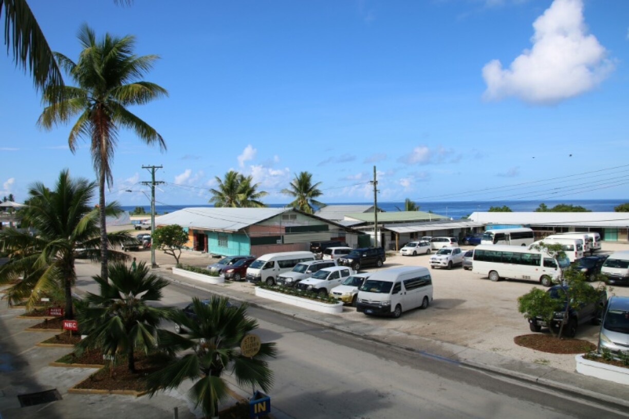 This general view shows the Civic Center in Aiwo on the island of Nauru.